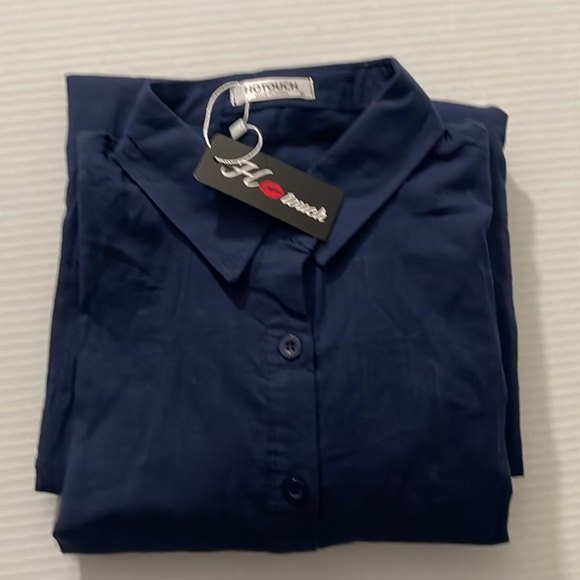 🆕 Women's Cuffed Sleeve Collared Button Down Shirt Dress Cover-Up Blue Medium - Picture 6 of 11